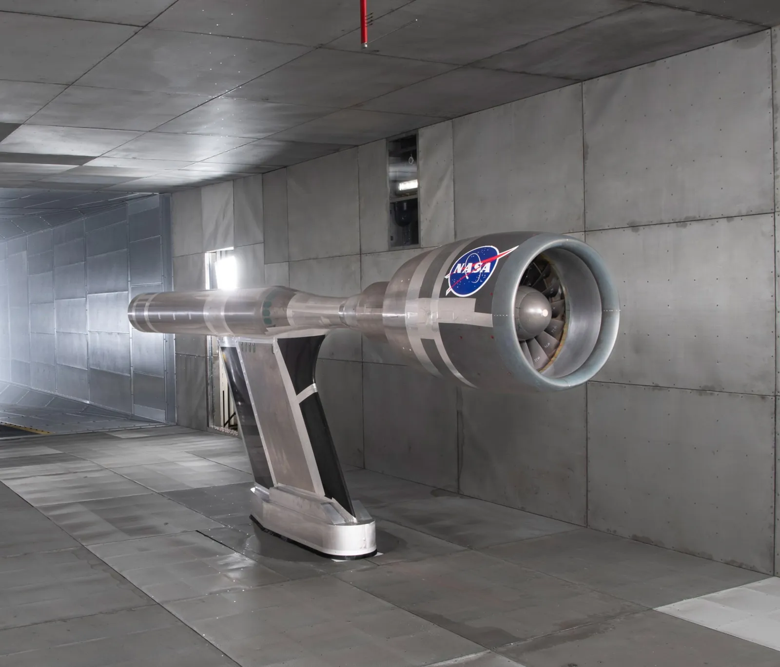 Advanced Ducted Propulsor (ADP) Fan Commissioning Test (side view) in the 9x15 Low-Speed Wind Tunnel.